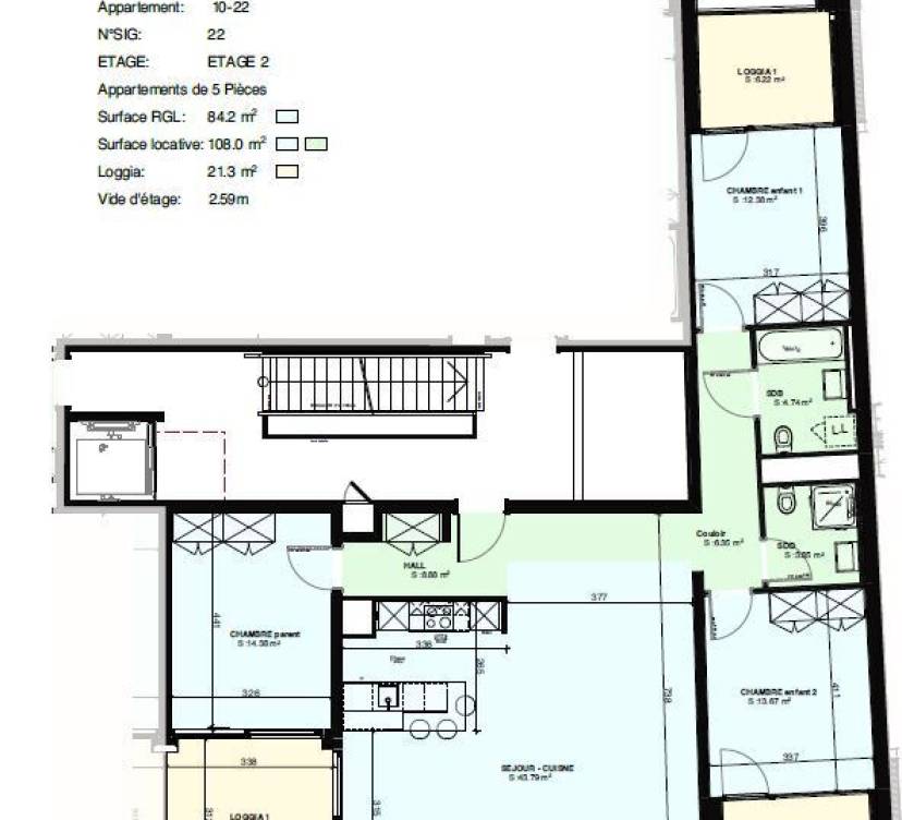 Deux appartements de 5 pièces d\'env. 108m2Loyers dans le descriptif