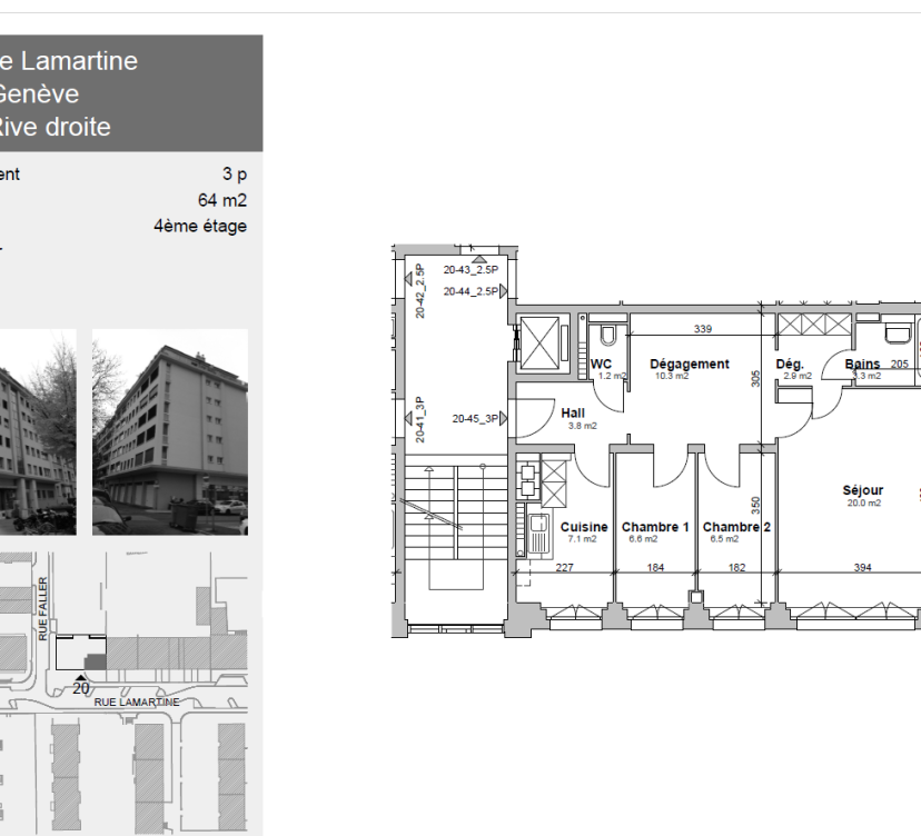 Appartement de 3 pièces au 4ème étage d\'environ 64 m2 au 4ème étage.
