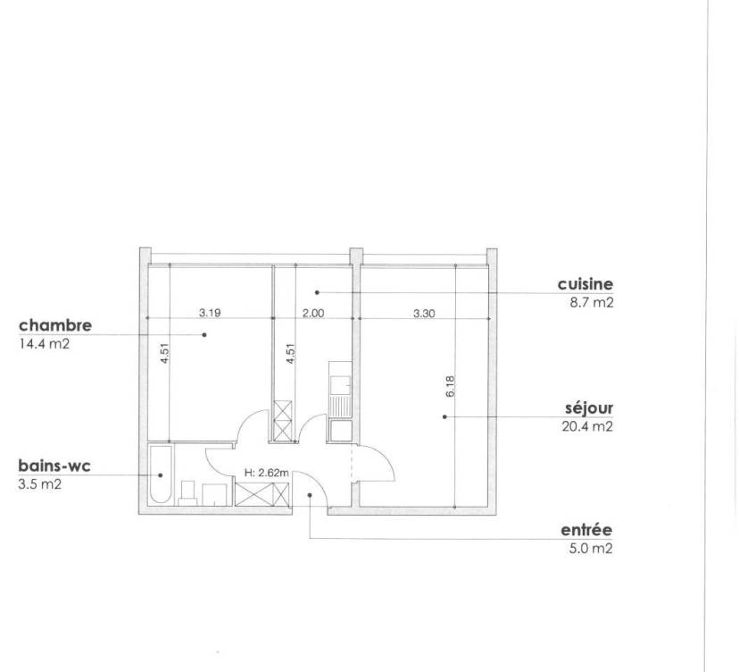 Bel appartement de 3 pièces d\'env. 52 m2 rénové 