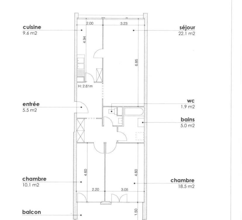 Bel appartement rénové d\'env. 73 m2 avec balcon au 5ème étage