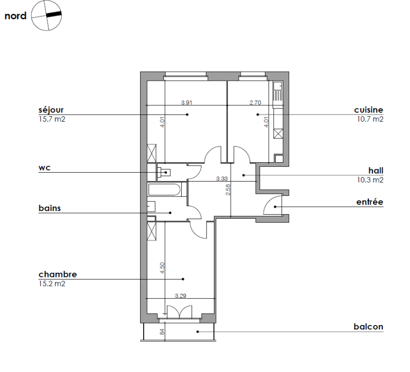 Appartement de 3 pièces au 2ème étage