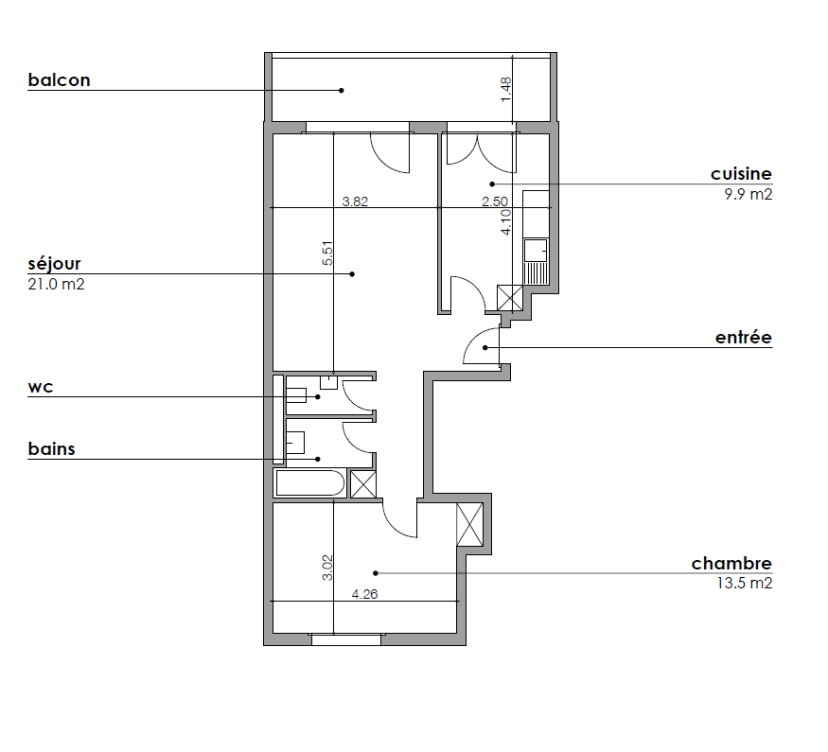 Appartement de 3 pièces au 1er étage 