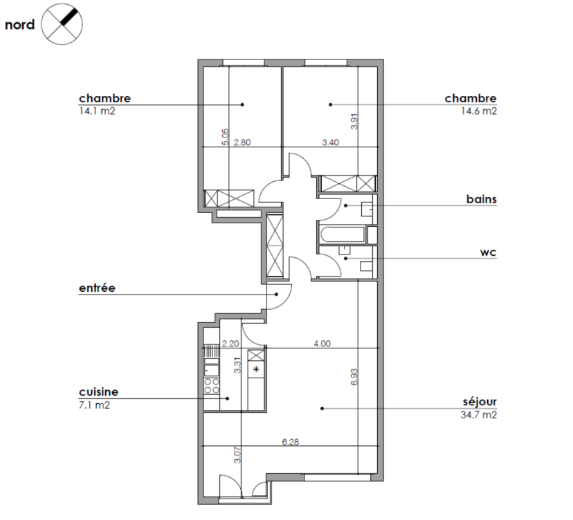 Appartement de 4 pièces au 3ème étage