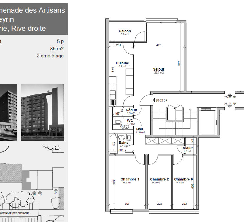 Appartement de 5 pièces au 2ème étage