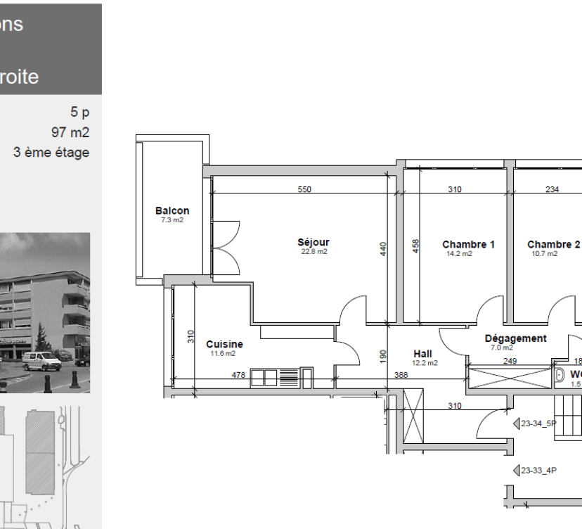 Appartement de 5 pièces au 3ème étage avec balcon