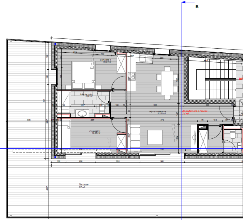 Appartement de standing de 3 pièces / magnifique terrasse de 87m2